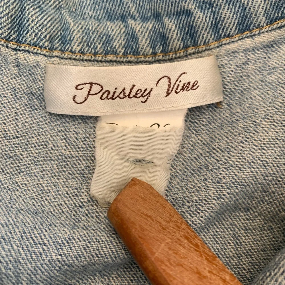 Paisley Vine Vest Pockets PURE Cotton Jean blue denim LACE ruffles Boho